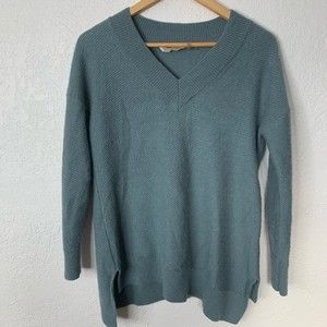 Soft Surroundings Alpaca Wool Blend V Neck Ribbed Sweater Blue size small